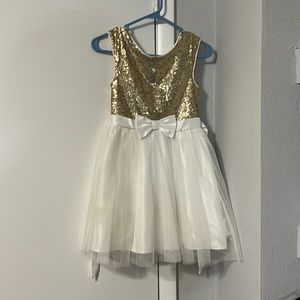 White dress with gold sequin top